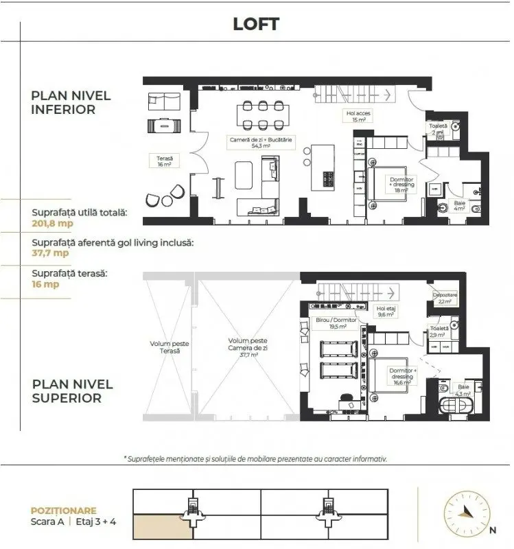Beautiful Loft for sale 4 rooms Floreasca Lake area, 6m usable height, Bucharest 234 mp