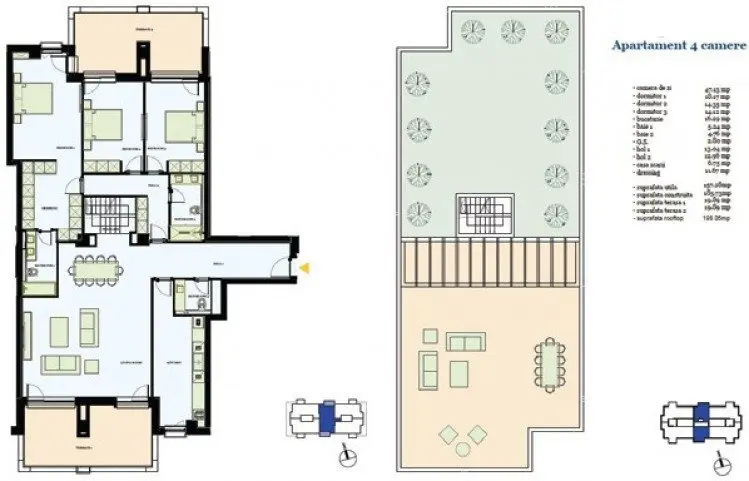 Penthouse for sale 4 rooms with 200 sqm rooftop, Pipera area 425 sqm